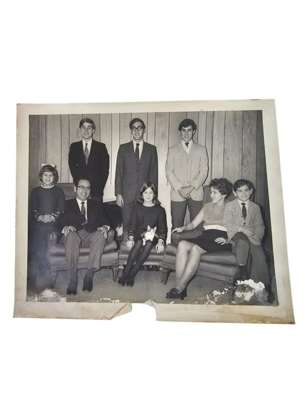 Vintage Black & White Family Photo 1970 Christmas Holiday Gathering 4x5"